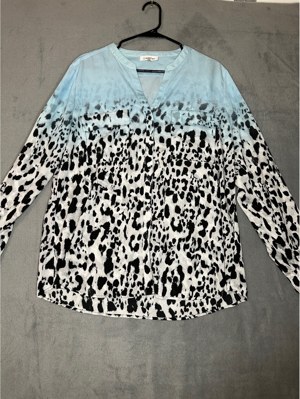 Calvin Klein light blue ombre leopard-print button-down top